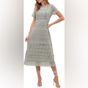 4. August Sky • $90 USD Elegant Lace Maxi Dress in Sage ptp 17”-20”